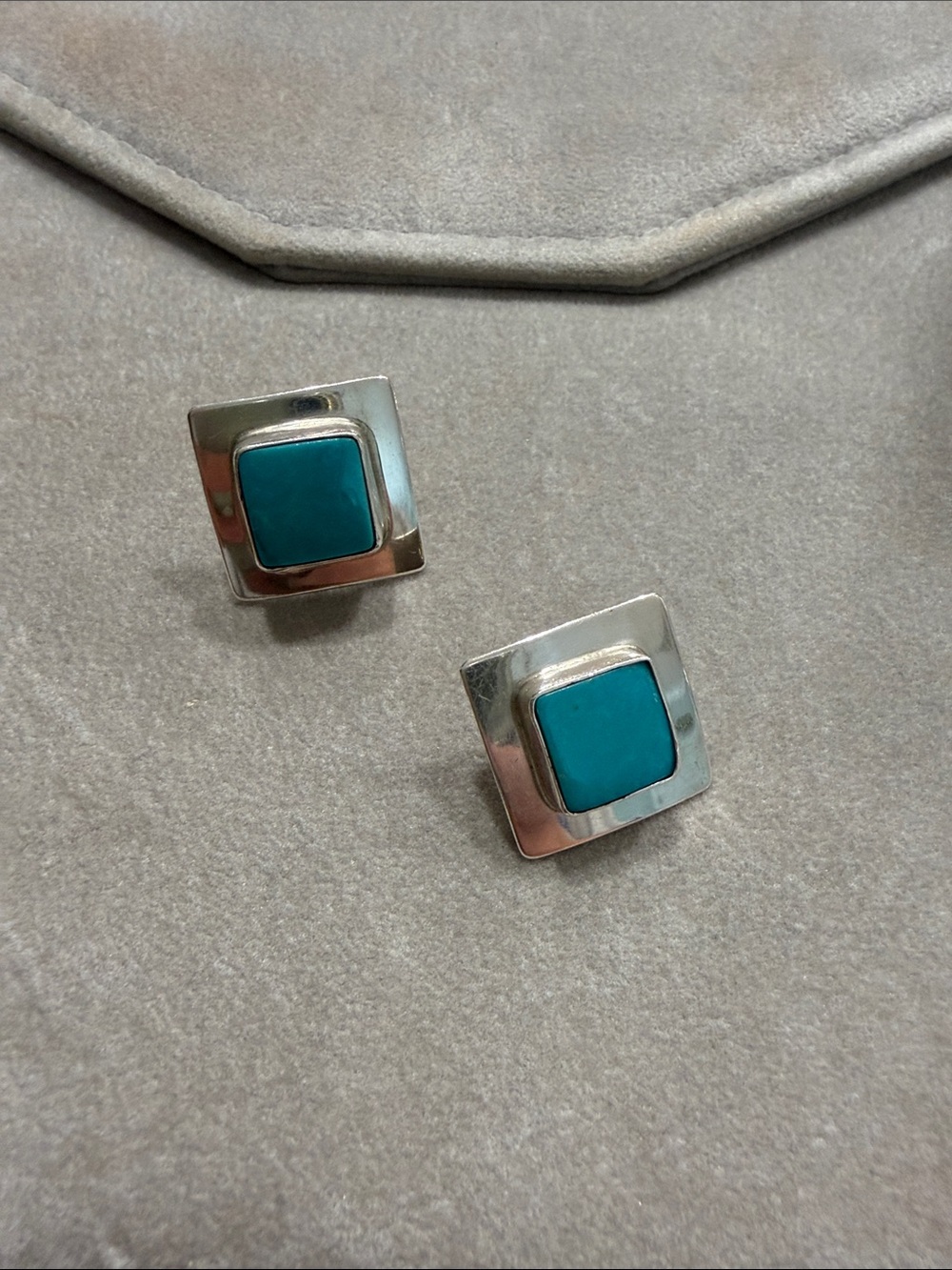 Vintage Sterling Silver Turquoise Square Stud Earrings